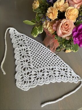 Handmade Crochet Bandana Hair Scarf BOHO Featival Cottage Core  - 100% Cotton